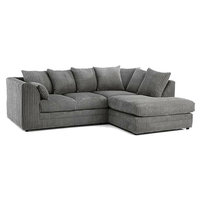 New Luxor Fabric Corner Sofa Grey | Soft Jumbo Cord 3-4 Seater Corner Sofa Right Hand Corner - Envogue Furniture uk