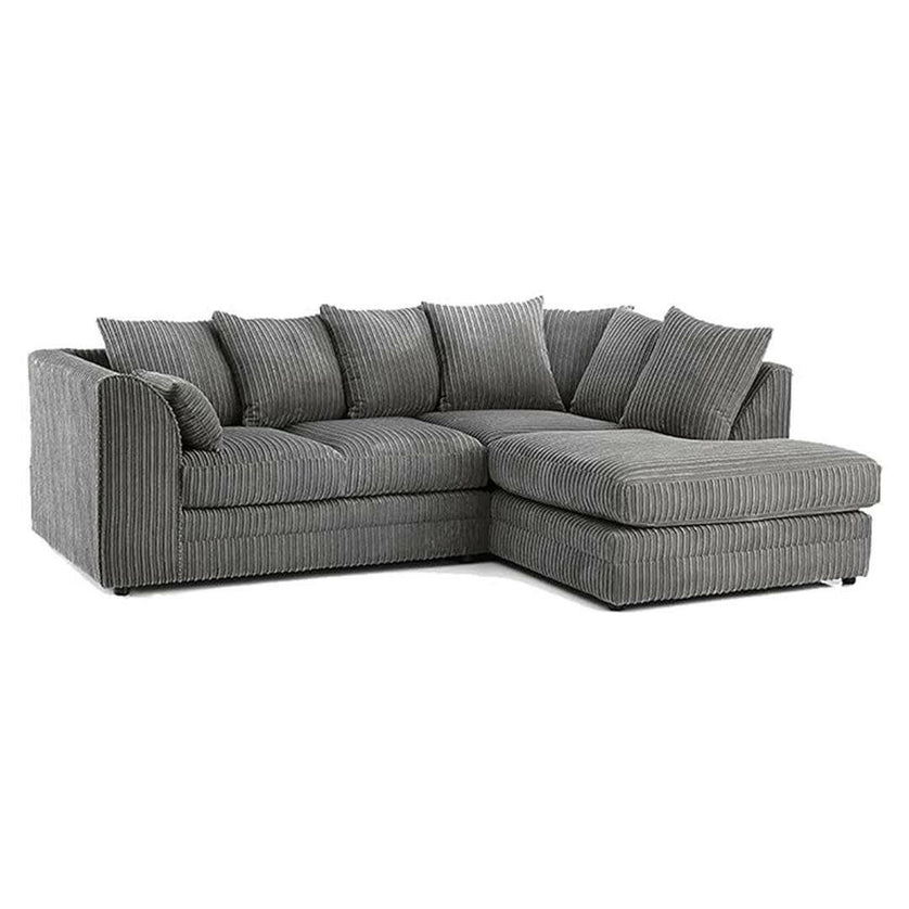 New Luxor Fabric Corner Sofa Grey | Soft Jumbo Cord 3-4 Seater Corner Sofa Right Hand Corner - Envogue Furniture uk