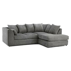 New Luxor Fabric Corner Sofa Grey | Soft Jumbo Cord 3-4 Seater Corner Sofa Right Hand Corner