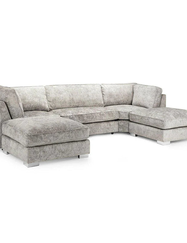 Bishop U Shape High Back Sofa Set Truffle | Premium High Back Chenille Fabric Lounge Suite | Modular Sectional Couch with Footstool