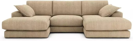 U-Shaped Jumbo Cord Fabric Sofa – Small Double-Ended Chaise Design for Living Room, Available in Black, Grey & Beige