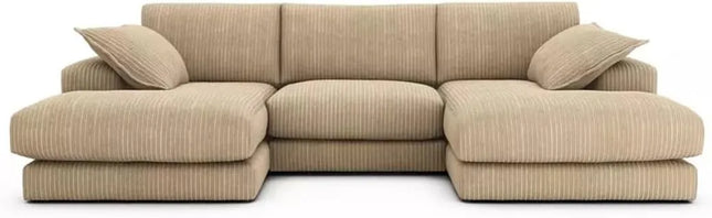 U-Shaped Jumbo Cord Fabric Sofa – Small Double-Ended Chaise Design for Living Room, Available in Black, Grey & Beige