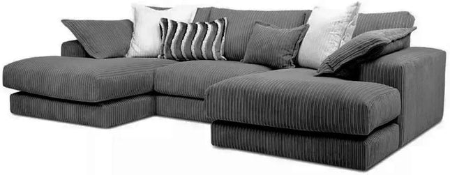 U-Shaped Jumbo Cord Fabric Sofa – Small Double-Ended Chaise Design for Living Room, Available in Black, Grey & Beige