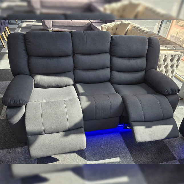 Naples 3+2 Electric Recliner Sofas Grey Chenille Fabric