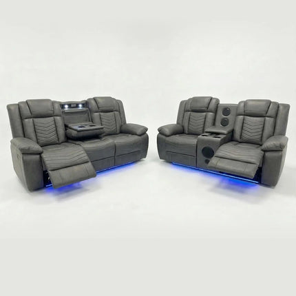Zeus Leather Electric Recliners Sofa With Cupholders (Black ...
