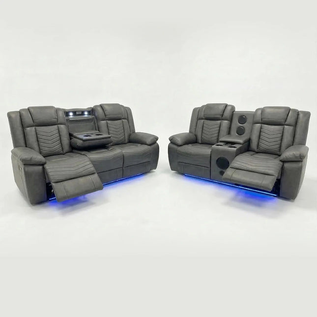 Michigan Leather 3+2 Seater Electric Recliner Sofa – LED ...
