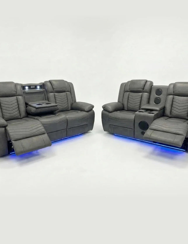 Zeus Leather Electric Recliners Sofa With Cupholders (Black ...
