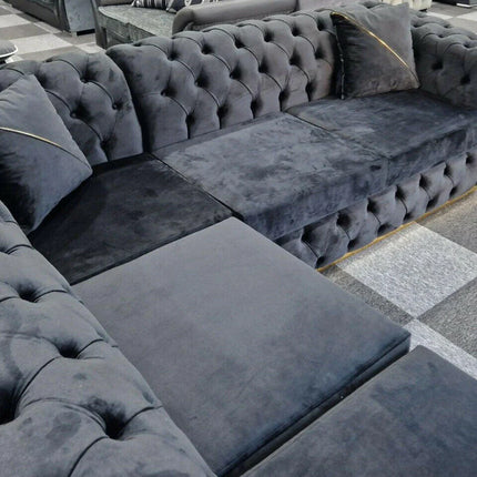 Toronto Chesterfield Corner Sofa Black & Gold - Envogue Furniture