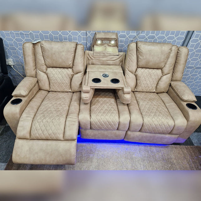 Orlando Electric Recliners 3+2 Seater Leather Sofa (Brown, Moche) /LED LIGHTS/WIRELESS CHARGER