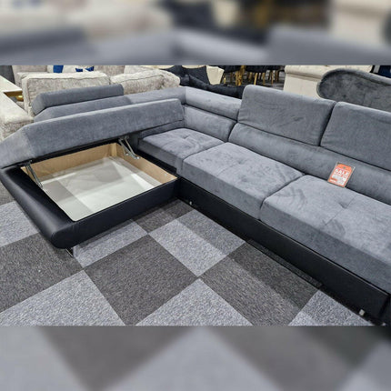 Luton Sofabed Corner Sofa Bed With Storage Box Grey-Black - Envogue Furniture uk