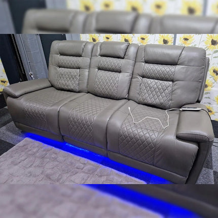 Halifax Leather Electric Recliner Sofa Set With Cupholders - 3+2 Seater Sofa - LED Lights - Wireless Charging - USB Charging Ports (Grey, Black & Brown 3+2 Seater)