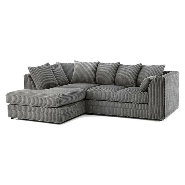 New Luxor Fabric Corner Sofa Grey | Soft Jumbo Cord 3-4 Seater Corner Sofa Left Hand Corner - Envogue Furniture uk