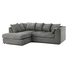 New Luxor Fabric Corner Sofa Grey | Soft Jumbo Cord 3-4 Seater Corner Sofa Left Hand Corner