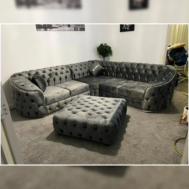 Toronto Chesterfield Corner Sofa – Black & Gold / Grey & Silver