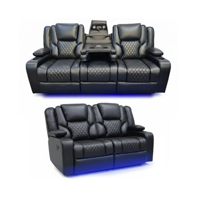 Orlando Electric Recliners 3+2 Seater Leather Sofa (Black, Grey, Brown & Moche) /LED LIGHTS/WIRELESS CHARGER
