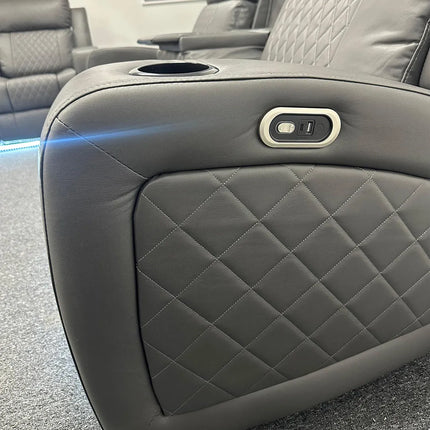 Texas Leather Electric Recliner Sofa Set 3+2 Seater with Cup Holders, LED Lights, Storage, USB Charging Ports, Type-C Charging & Wireless Charging (3+2 Seater, Black & Grey)