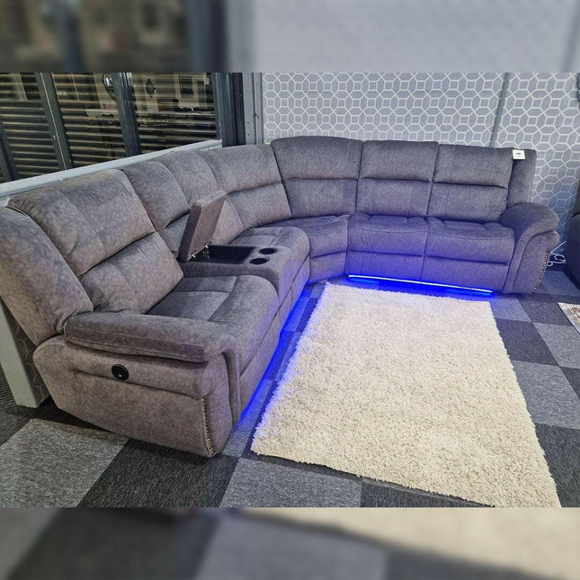 Berlin Fabric Electric Recliner Corner Sofa Grey - Envogue Furniture uk