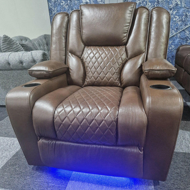 Orlando Electric Recliners Leather Arm Chair (Black, Grey,Brown) /LED LIGHTS/USB PORTS - Envogue Furniture