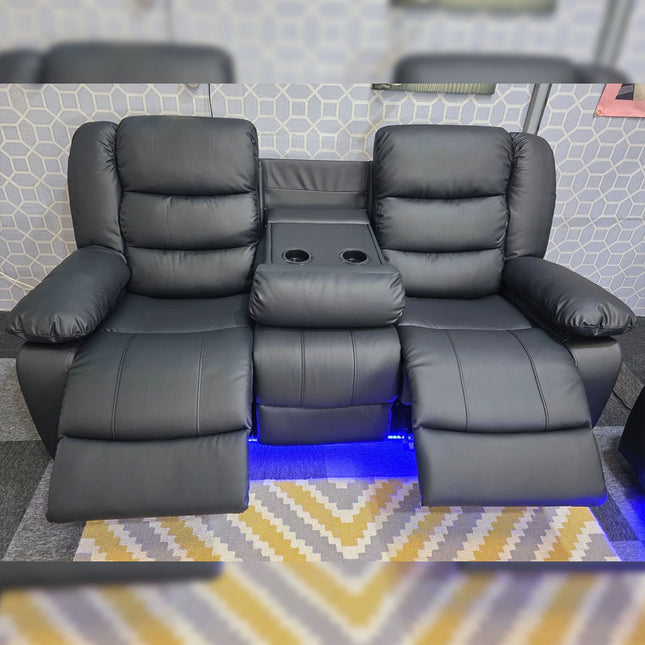 Roma Leather Recliner Sofa 3+2-Seater With USB/LED/Cup Holder Black/Grey