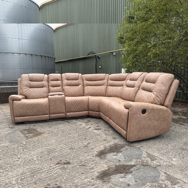 MNS Halifax Leather Electric Recliner Corner Sofa(Black,Beige)-USB Ports/LED LIGHTS/CUP HOLDERS