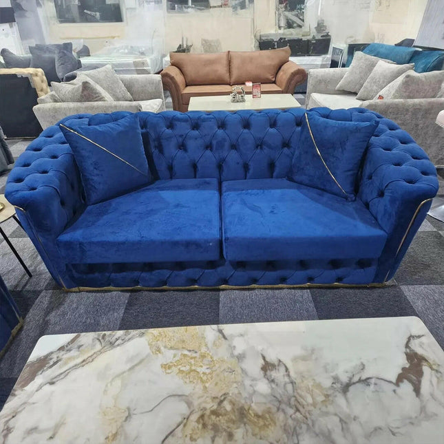 Toronto chesterfield sofa 3+2 blue & gold - Envogue Furniture