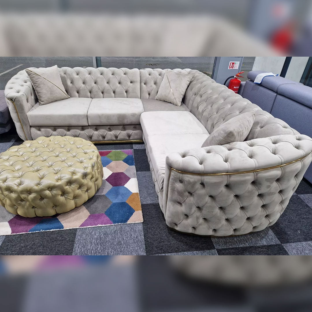 Toronto Chesterfield Corner Sofa Cream & Gold – Envogue Furniture