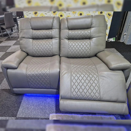 Halifax Leather Electric Recliner Sofa Set With Cupholders - 3+2 Seater Sofa - LED Lights - Wireless Charging - USB Charging Ports (Grey, Black & Brown 3+2 Seater)