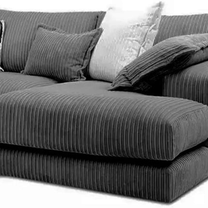 U-Shaped Jumbo Cord Fabric Sofa – Small Double-Ended Chaise Design for Living Room, Available in Black, Grey & Beige