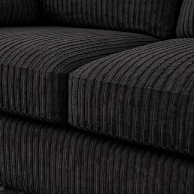 Jumbo Cord Fabric Sofa Set – Ultra Soft 3+2 Seater with Deep Cushions & Durable Wooden Frame, Available in Black, Grey & Cream