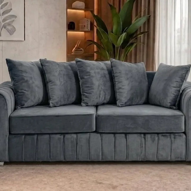 Lily Fabric Sofa Set – Modern 3+2 Seater with Plush Velvet Upholstery & Scatter Back Cushions, Available in Grey, Black, Cream & Blue