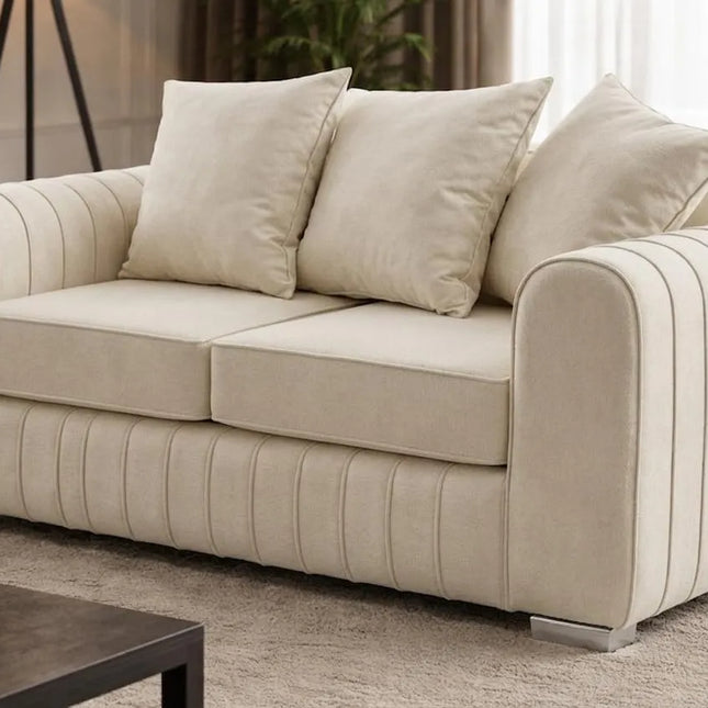 Lily Fabric Sofa Set – Modern 3+2 Seater with Plush Velvet Upholstery & Scatter Back Cushions, Available in Grey, Black, Cream & Blue
