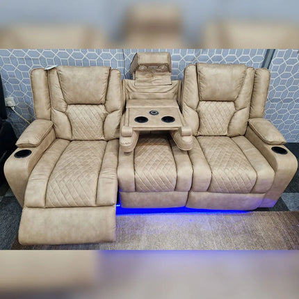 Orlando Electric Recliners 3+2 Seater Leather Sofa (Brown, Moche) /LED LIGHTS/WIRELESS CHARGER