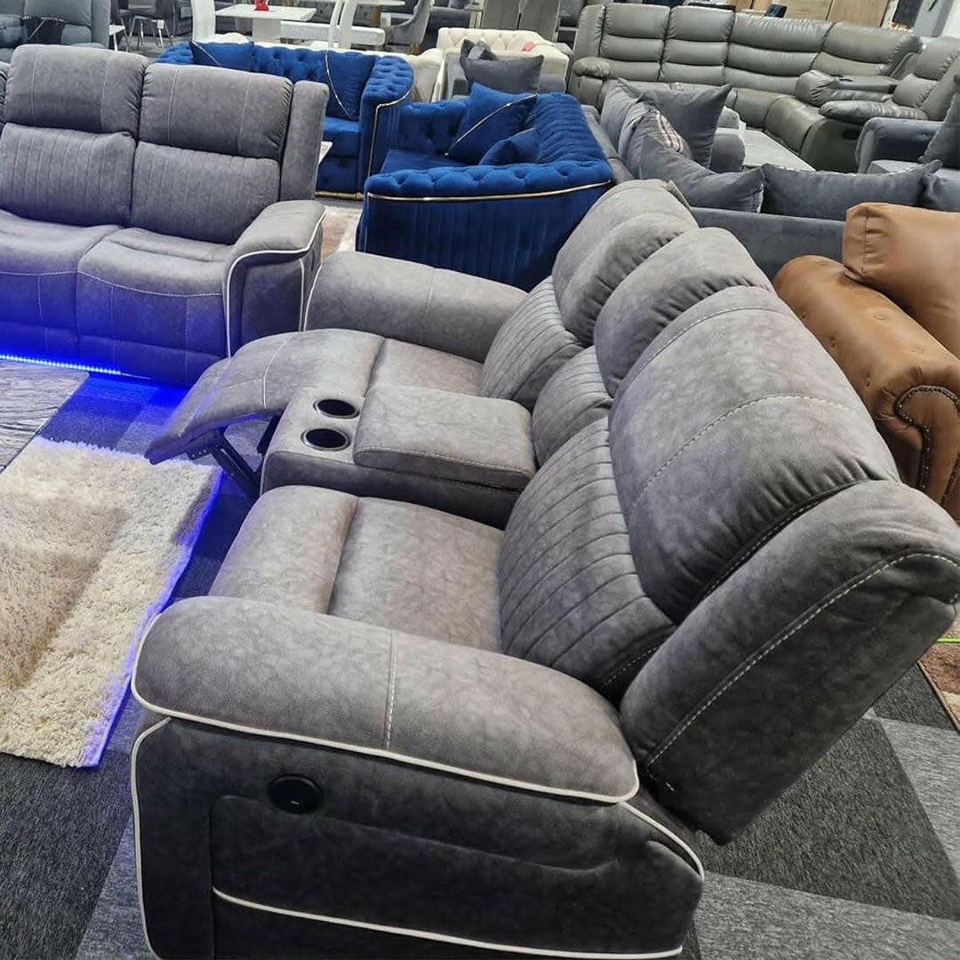 Hannan Fabric 3+2 Electric Recliner Sofa Set Grey – Envogue Furniture