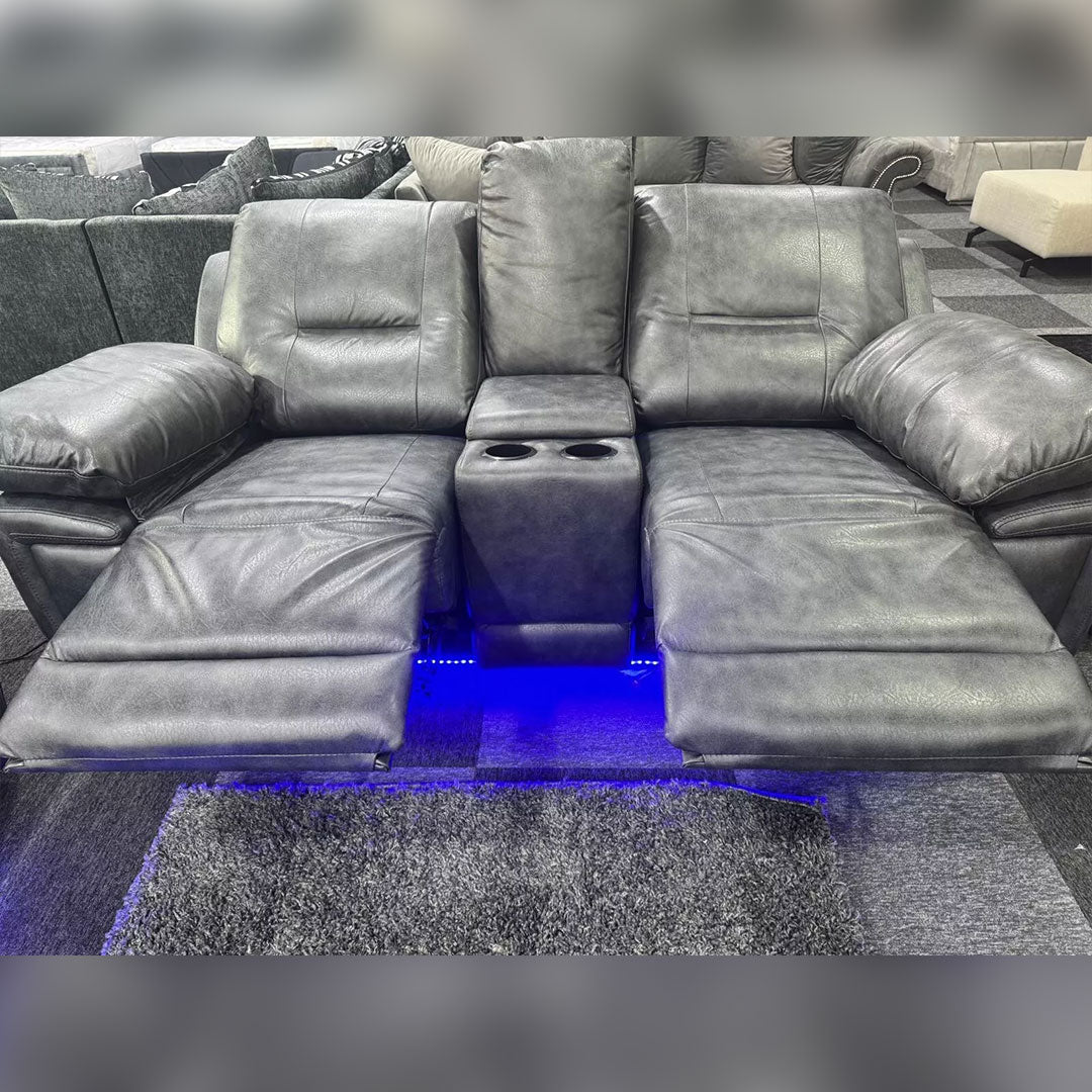 Sara Leather Electric Recliner Sofa 3+2 Seater Grey /LED Lights/USB Ports/Cup Holders