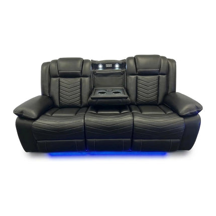 Zeus Leather Electric Recliners Sofa With Cupholders (Black/Grey/Brown) - 3+2 Seater Sofa/Bluetooth Speakers/LED Lights/USB Charging Ports/Storage
