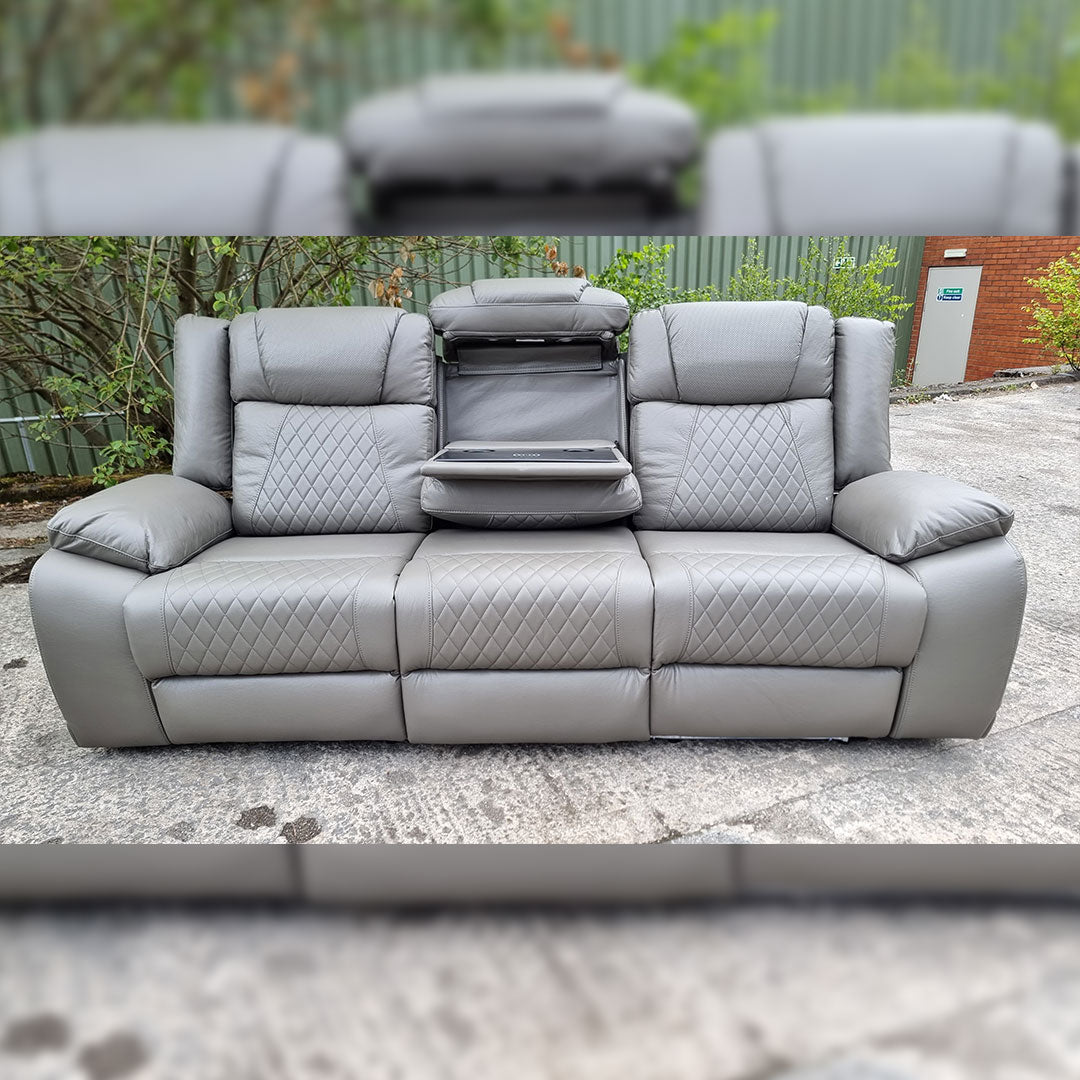 Lisbon Leather Electric Recliner Sofa 3+2 Seater – USB Ports, C-Type Port, LED Lights, Wireless Charging & Cup Holders