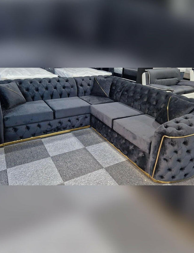 Toronto Chesterfield Corner Sofa – Black & Gold / Grey & Silver