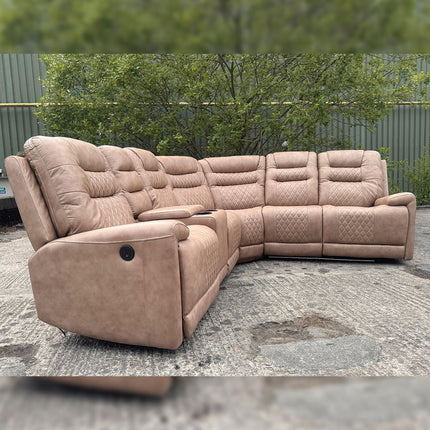 MNS Halifax Leather Electric Recliner Corner Sofa(Black,Beige)-USB Ports/LED LIGHTS/CUP HOLDERS