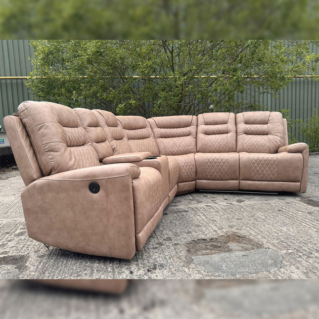 MNS Halifax Leather Electric Recliner Corner Sofa(Black,Beige)-USB Ports/LED LIGHTS/CUP HOLDERS