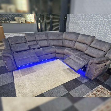 Berlin Fabric Electric Recliner Corner Sofa Grey - Envogue Furniture uk