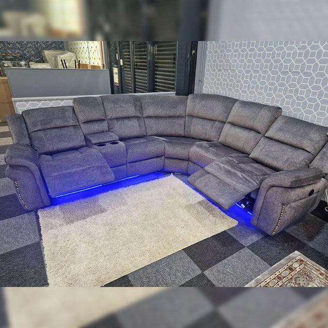 Berlin Fabric Electric Recliner Corner Sofa Grey - Envogue Furniture uk