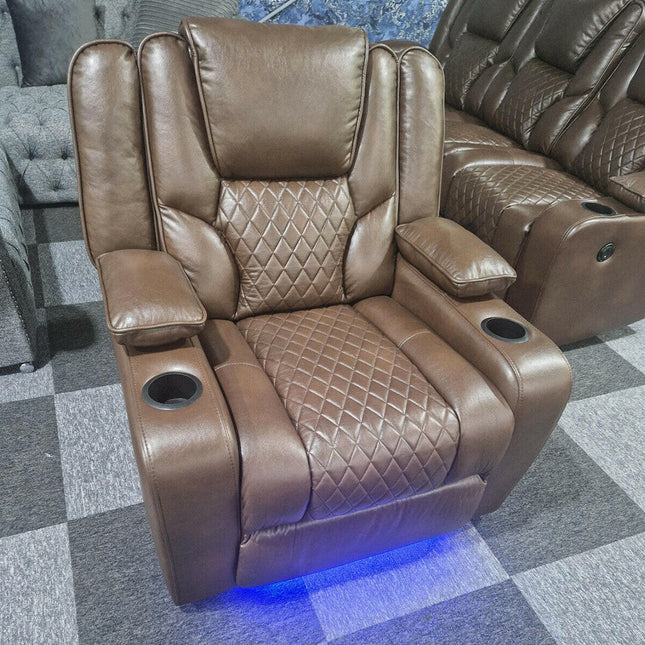 Orlando Electric Recliners Leather Arm Chair (Black, Grey,Brown) /LED LIGHTS/USB PORTS - Envogue Furniture