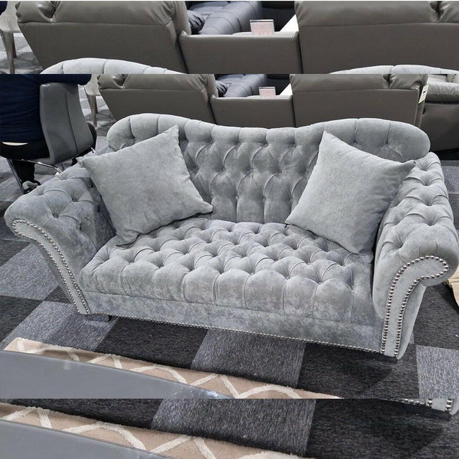 Elegance Chesterfield Sofa 3+2 GREY - Envogue Furniture