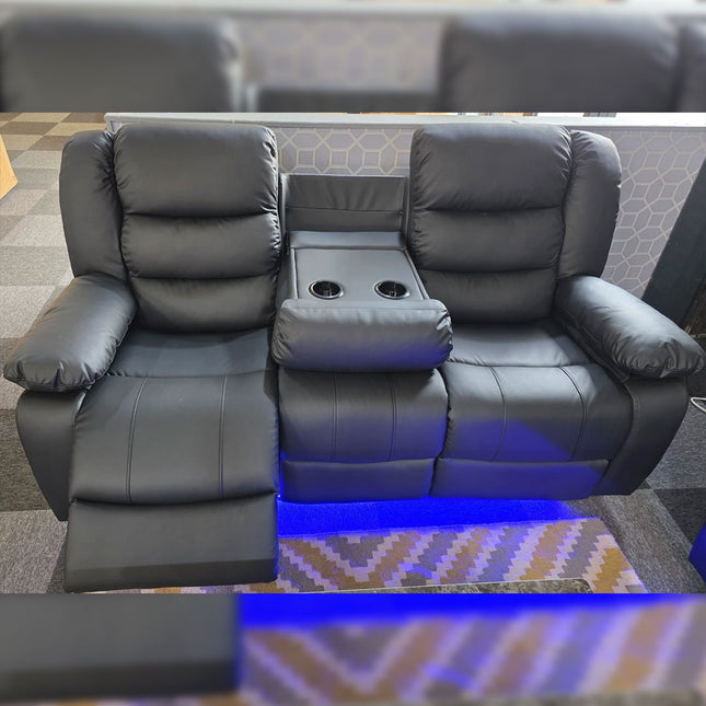 Roma Leather Recliner Sofa 3+2-Seater With USB/LED/Cup Holder Black/Grey