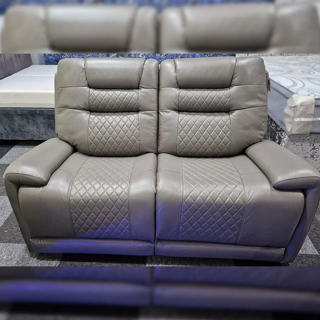 Halifax Leather Electric Recliner Sofa Set With Cupholders - 3+2 Seater Sofa - LED Lights - Wireless Charging - USB Charging Ports (Grey, Black & Brown 3+2 Seater)