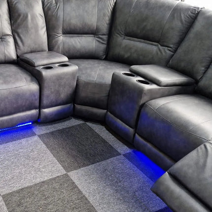 Sara Leather Electric Recliner Sofa With Cupholders - Leather Corner Sofa - 3+2 Seater - USB Charging Ports - LED Lights - Grey(Corner)
