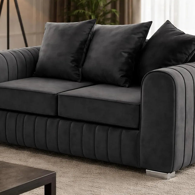 Lily Fabric Sofa Set – Modern 3+2 Seater with Plush Velvet Upholstery & Scatter Back Cushions, Available in Grey, Black, Cream & Blue