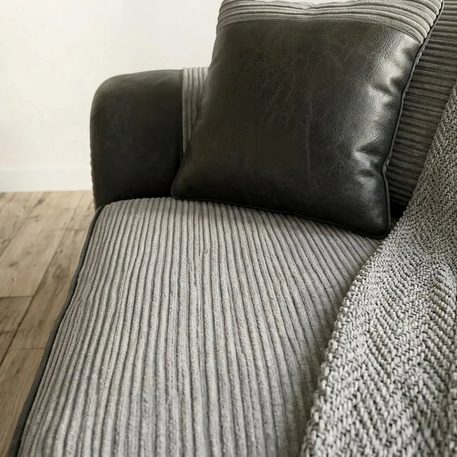Tango Cord Fabric & Leather Sofa Set – Modern & Comfortable 3+2 Seater in Grey & Brown Colours