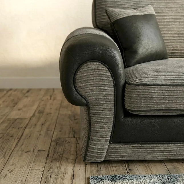 Tango Cord Fabric & Leather Sofa Set – Modern & Comfortable 3+2 Seater in Grey & Brown Colours