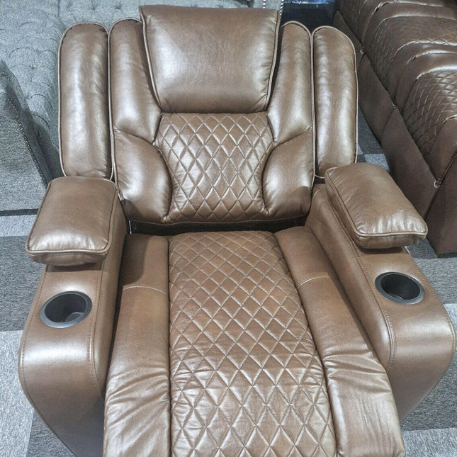 Orlando Electric Recliners Leather Arm Chair (Black, Grey,Brown) /LED LIGHTS/USB PORTS - Envogue Furniture